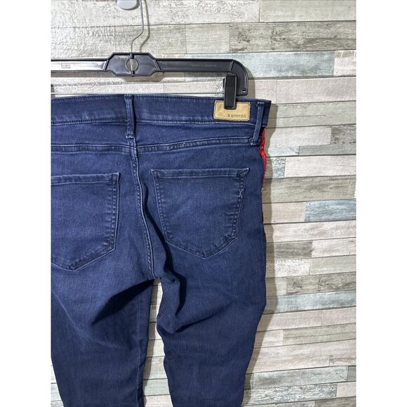 Women’s Express Denim Jeans Dark Wash Mid Rise Legging Stretch Size 12R - Picture 14 of 16